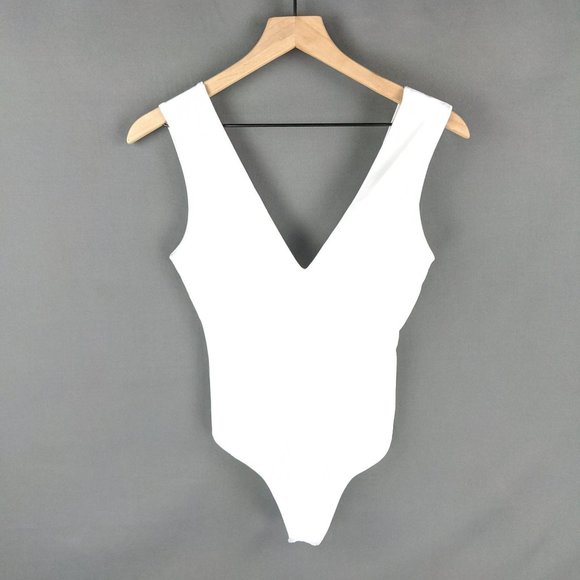 NWT Free People White Thong V-Neck Bodysuit Size L - Picture 4 of 7